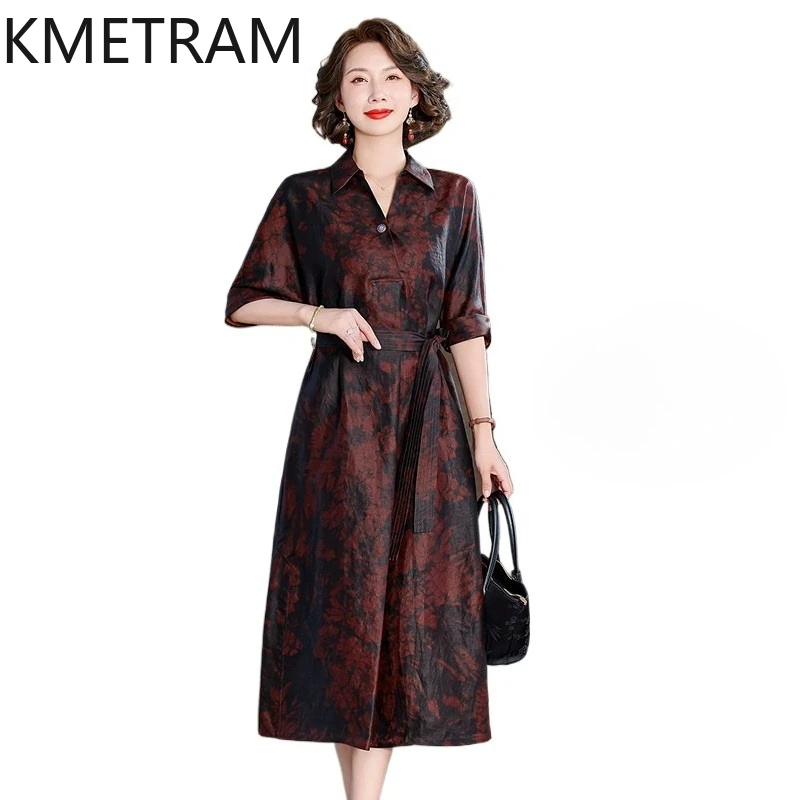 

KMETRAM 40MM 100% Mulberry Silk Dress Women High Quality Long Dresses Xiangyun Sha Summer Party Frocks Woman Clothes Vestidos