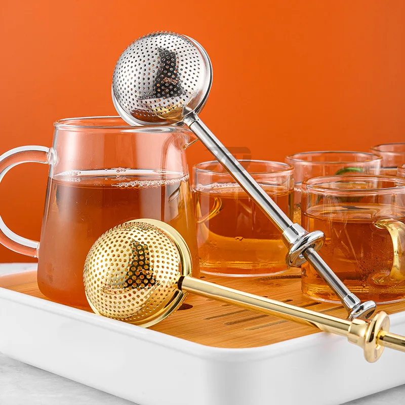 Press Type 304 Stainless Steel Tea Ball Infuser Retractable Metal Coffee Powder Cha Strainer Kitchen Diffuser Sieve For Spice