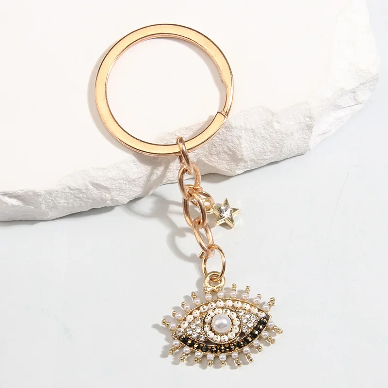 Beautiful Pearl Eye Keychain Mini Star Crystal Key Ring Enamel Key Chains For Women Men Handbag Accessorie DIY Jewelry Gifts