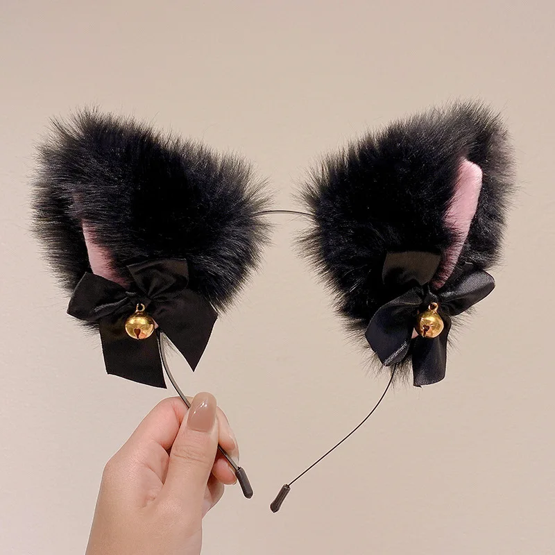 Plüsch-Spitzen-Katzenohren-Haarband mit Glöckchen für Damen, koreanischer Stil, elegantes Mode-Haarband für Mädchen, Party, Cosplay