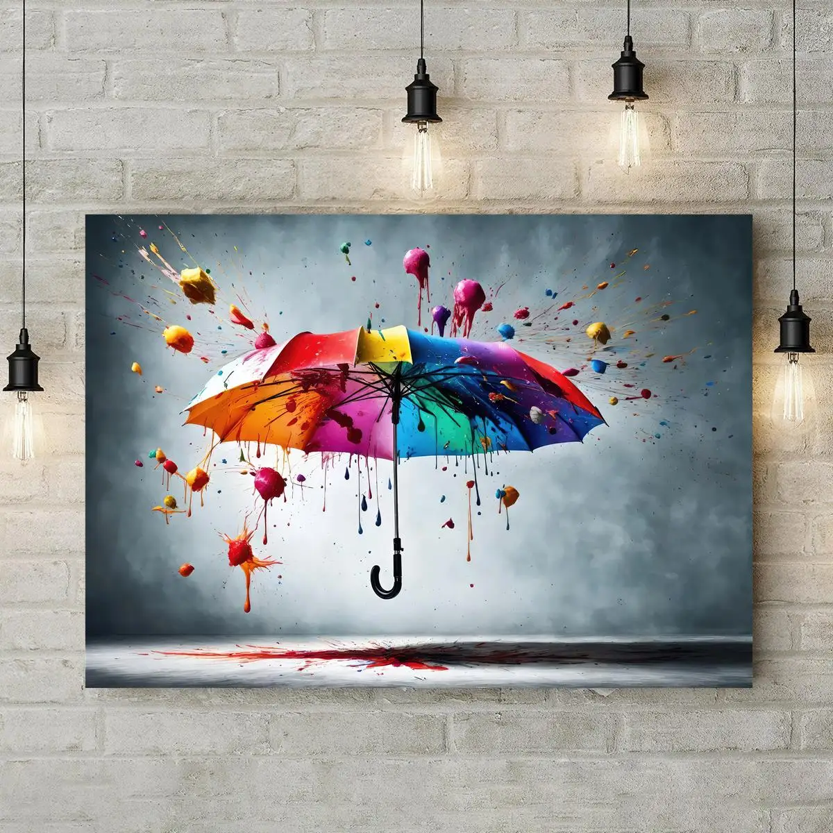 Canvas Print, Umbrella Colorful Paint Splashes Painting, Fantasy Wall Art, Poster Picture for Living Room, Aesthetic Home Decor