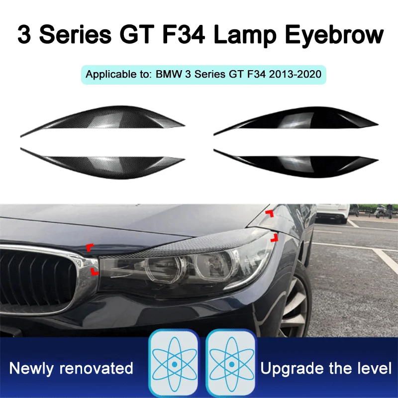 1Pair Black ABS Headlight Eyebrow Decoration Body Sticker Modification Accessories For BMW 3 Series GT F34 2013‑2020 Style