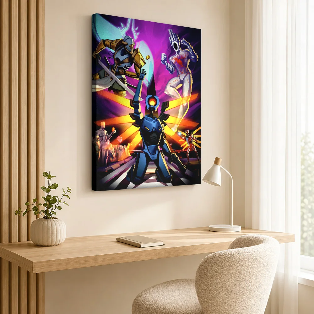 Robotic Figures In A Dynamic Scene Framed Canvas Poster Custom Modern Aesthetic Canvas Wall Art for Office Decor Ready to Hang
