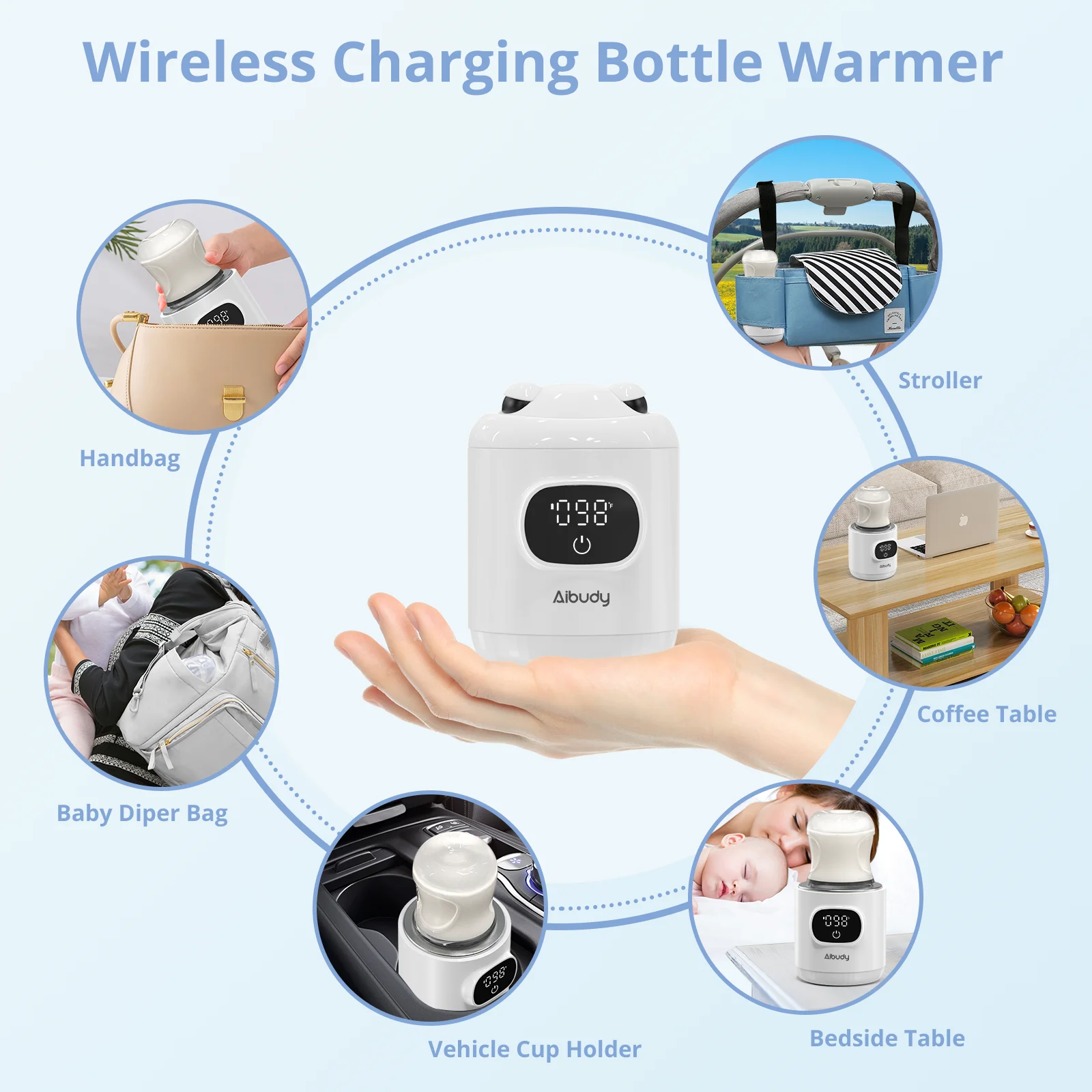 Portable Rechargeable Bottle Warmer, 3 Heating Options & Precise Temperature Control, LCD Display Touch Control, Leak-Proof