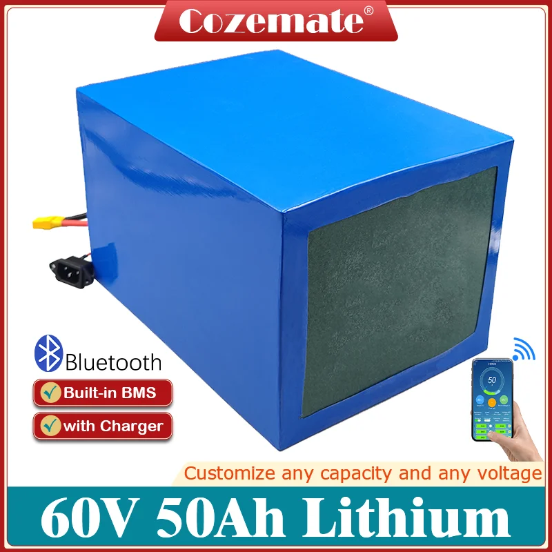 

Deep Cycle 60V 50Ah Li-ion Battery Pack 100A BMS 5400W 3600W 3000W Dualtron Ultra Electric Vehicel Motor Power RV EV+5A Charger