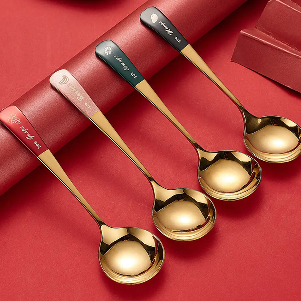 4 pezzi in acciaio inossidabile caffè dessert design creativo di frutta gelato cucina miscelazione condimenti tè cucchiaio a testa tonda cucchiaio per mescolare