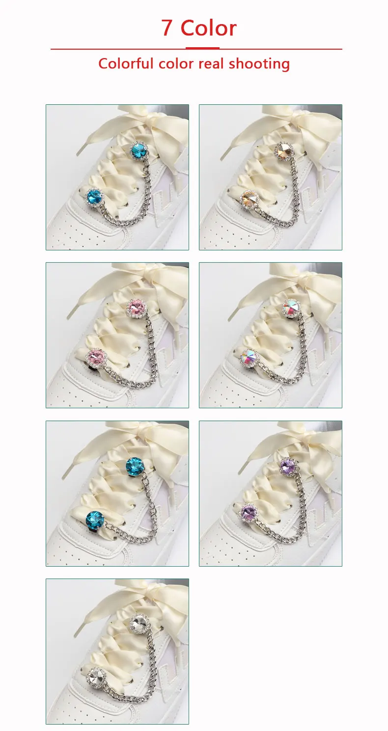 1 Pair Shoe Buckle Clips Shoelace Chain Charms Sneakers Colorful Crystal Gemstone Decoration Ornaments Pendant Trend Accessories