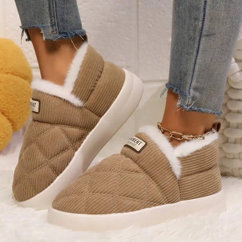 

Теплые вельветовые тапочки для пар, зимняя мода 2025 года, домашние меховые тапочки, женские удобные хлопковые шлепанцы на мягкой подошве для спальни