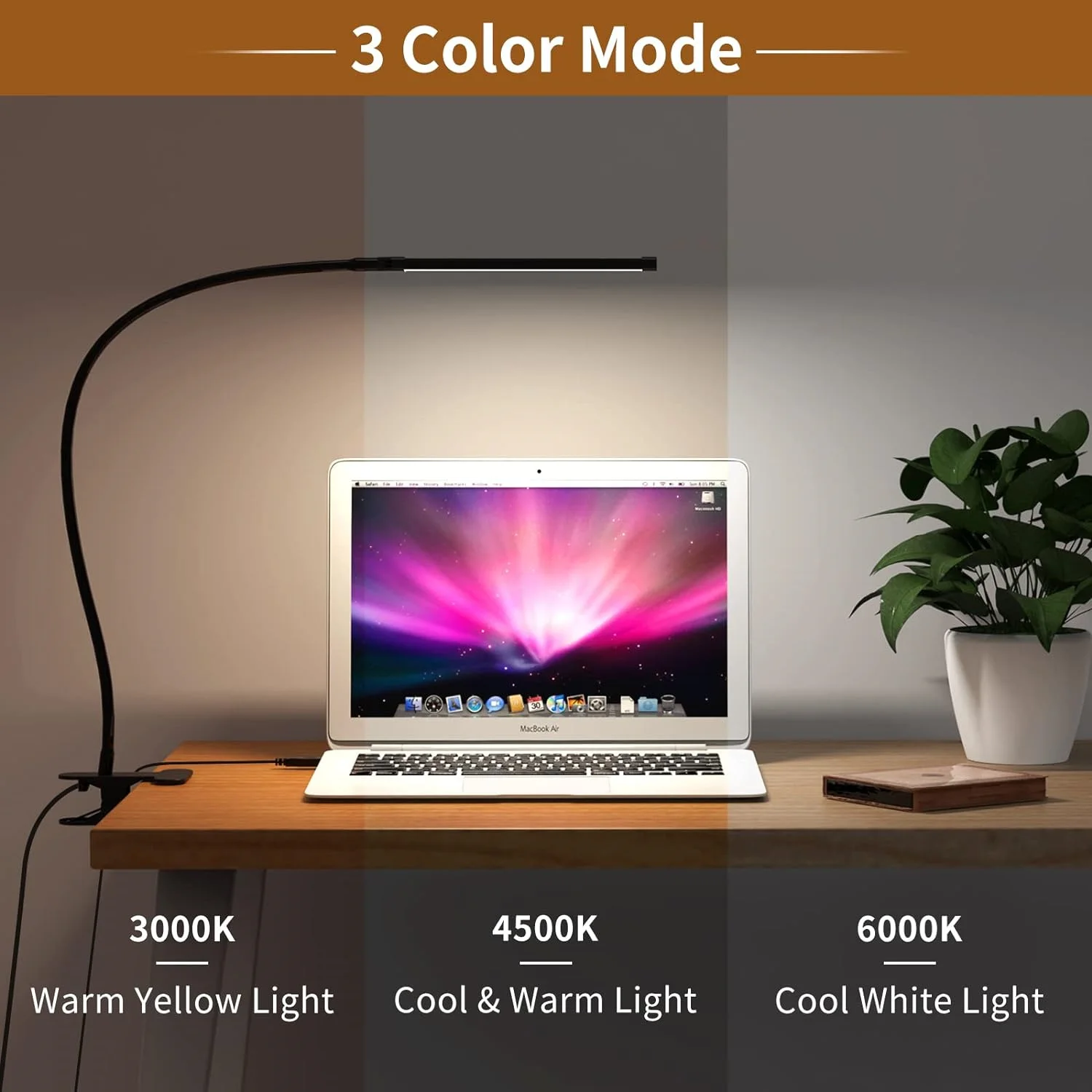 KEBINCPLED Clip Reading Light USB 5V Desktop Screen Clip Lamp LED Desk Lamp Dimming Switchable Color Temperature Night Lighting