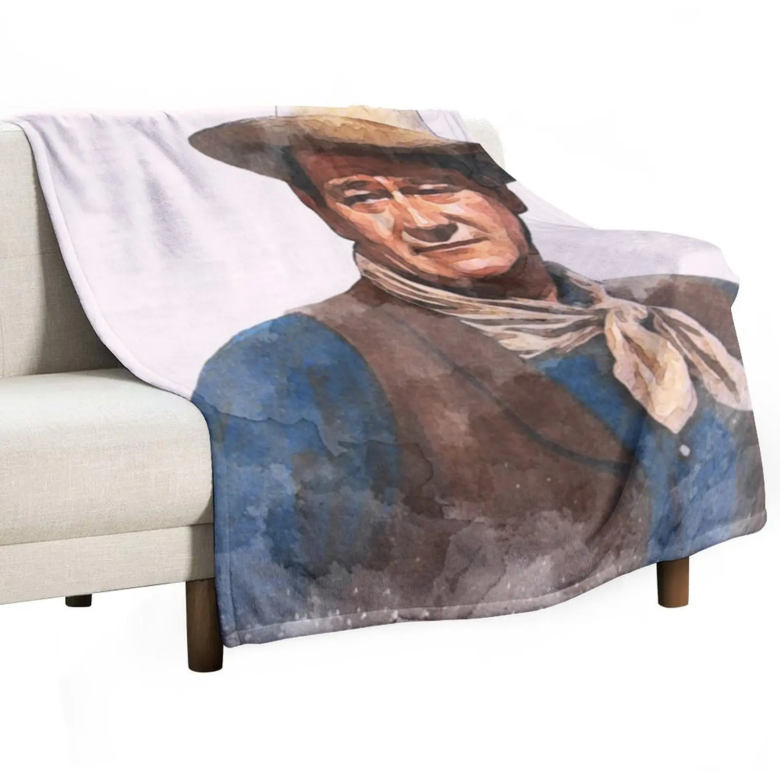 

John Wayne The Duke - Watercolor Throw Blanket Wrinkle Resistant Lightweight Blanket