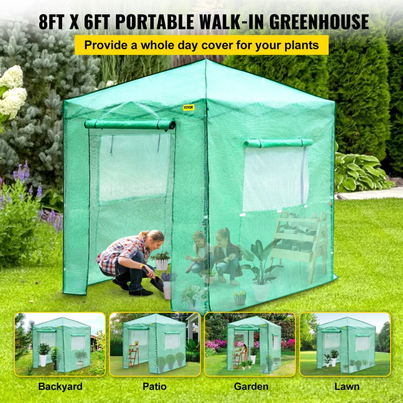 US Greenhouse 8' x 6' x 8' Portable Walk-in Hot Green House Tent Plant Garden