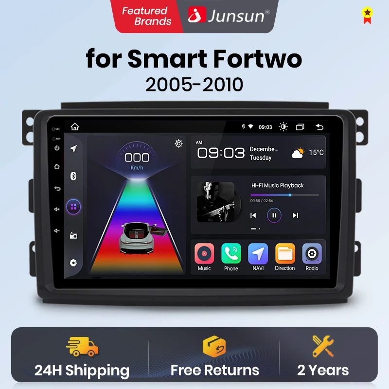 Junsun Wireless CarPlay Android Auto Car Radio for Smart Fortwo 451-2010 GPS Car Smart Systems Smart Car Radio ﻿