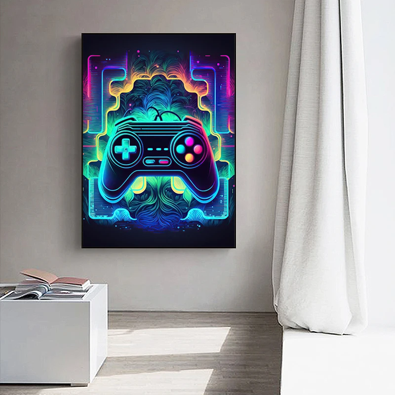 Neon Game Gamer Gaming Poster Modern Canvas Painting Wall Art Pictures Decoration Kawaii Room Decor Play Game Poster Gift No LED