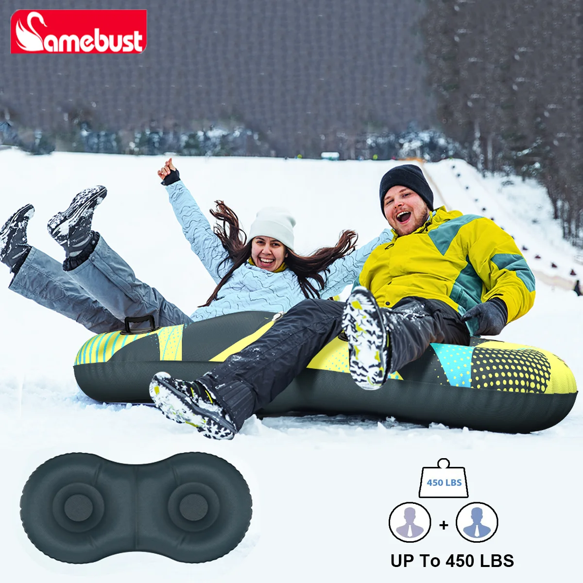 Camebust أنبوب ثلج قابل للنفخ مزدوج الحجم 2 مقاعد كبيرة نفخ زلاجات الثلج الثقيلة البلاستيكية أنابيب التزلج القابلة للنفخ لفصل الشتاء #2