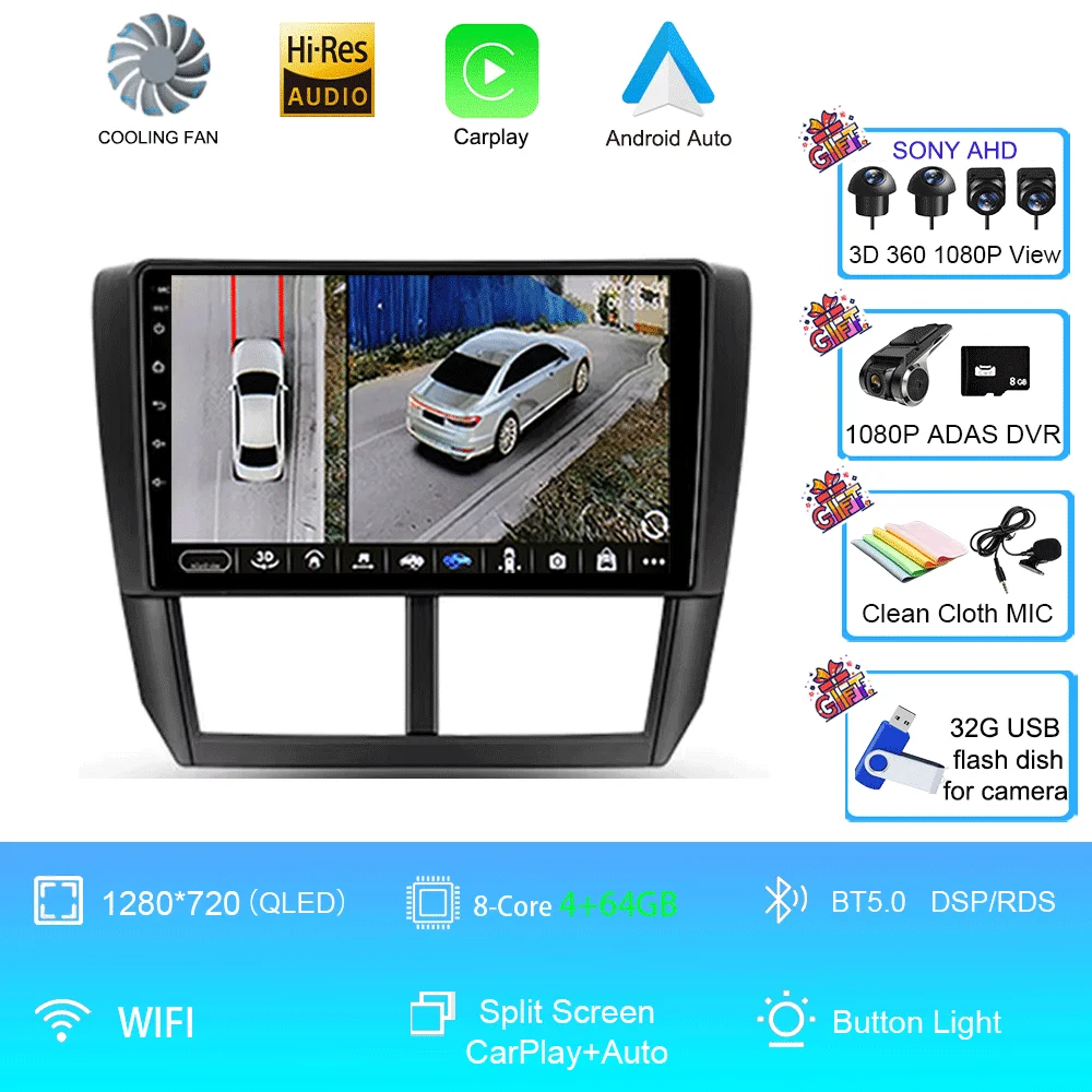 Auto radio Android 16 Carplay voor Subaru Forester 3 SH 2007-2013 voor Impreza GH GE 2 Din multimediaspeler 2 din head unit