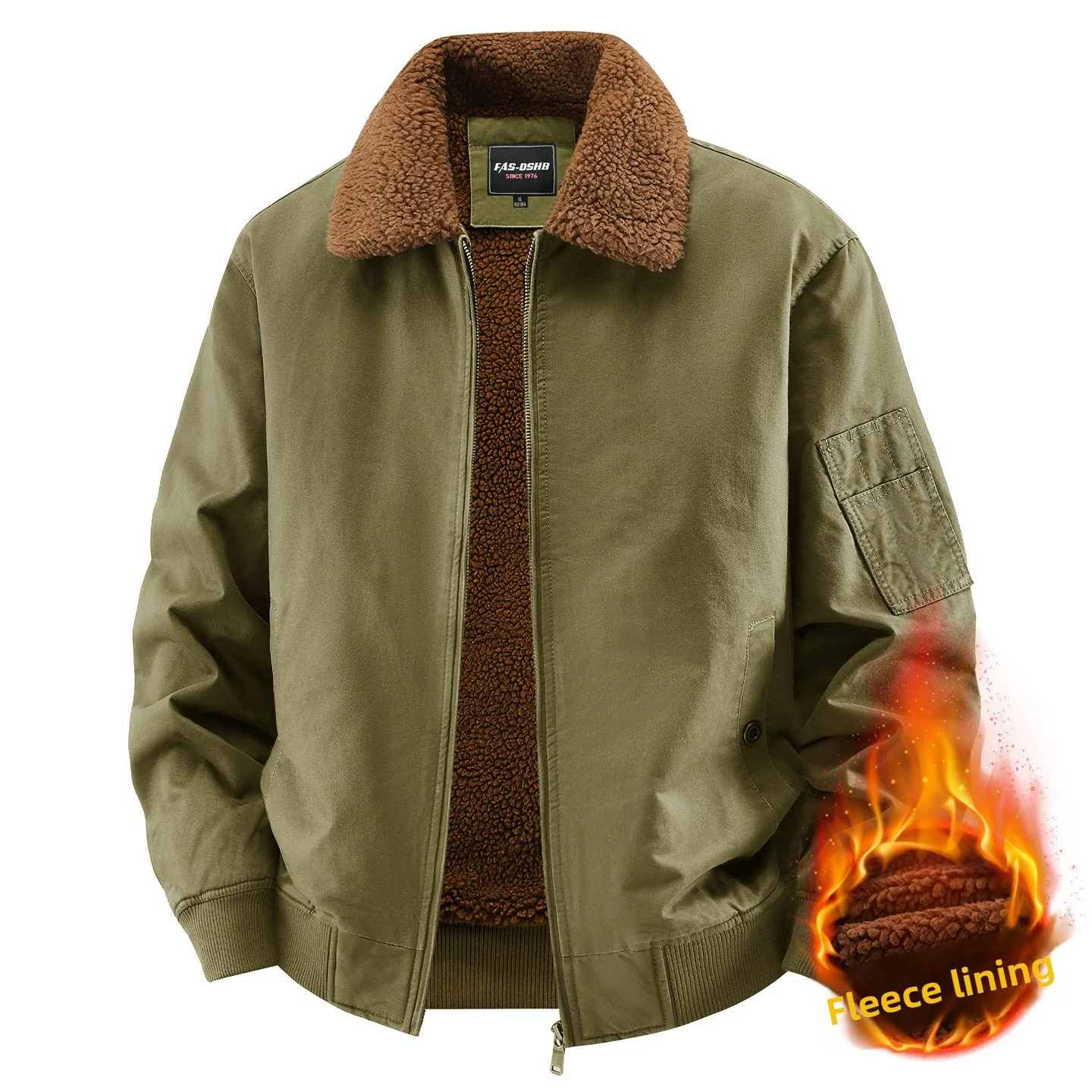 Winter men's pure cotton fleece washed workwear jacket for outdoor leisure with a turned-down collar shirt