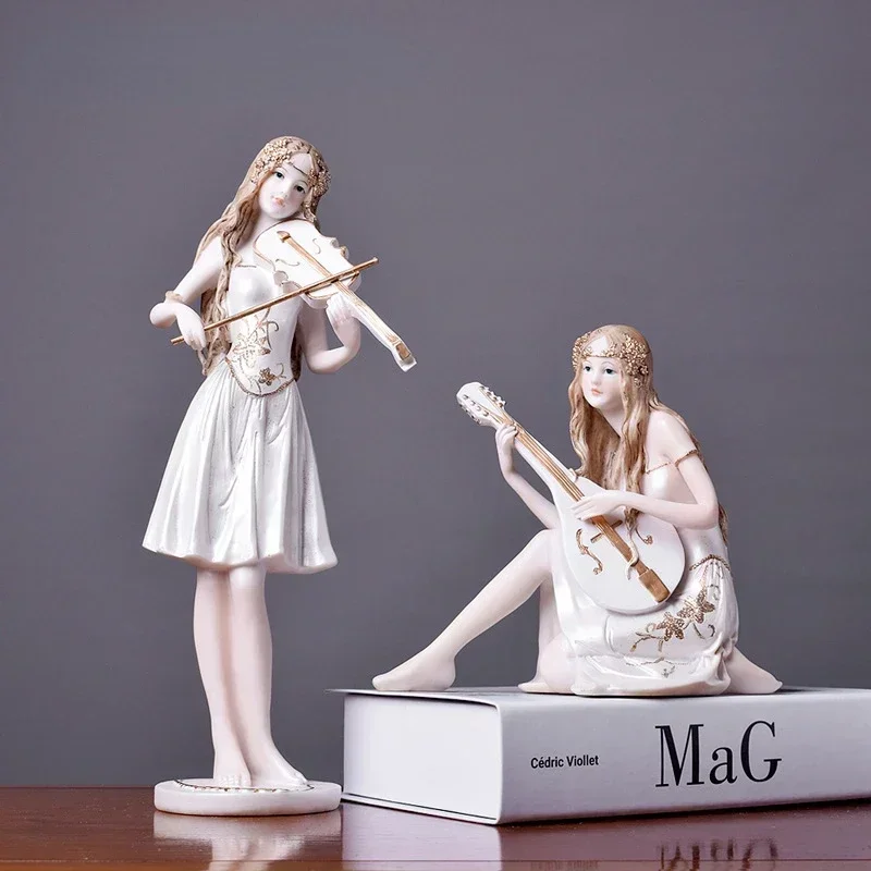 Nordic Violin Playing Musician Role Statue, Girl Decoration,Creative Home,Living Room,TV Cabinet,Bedroom,Desktop Decoration Gift