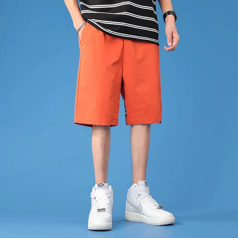 Men Korean Fashion Letter Print Pocket Quick Dry Short Pants 2024 New Summer Youth Casual Streetwear Straight Loose Beach Shorts