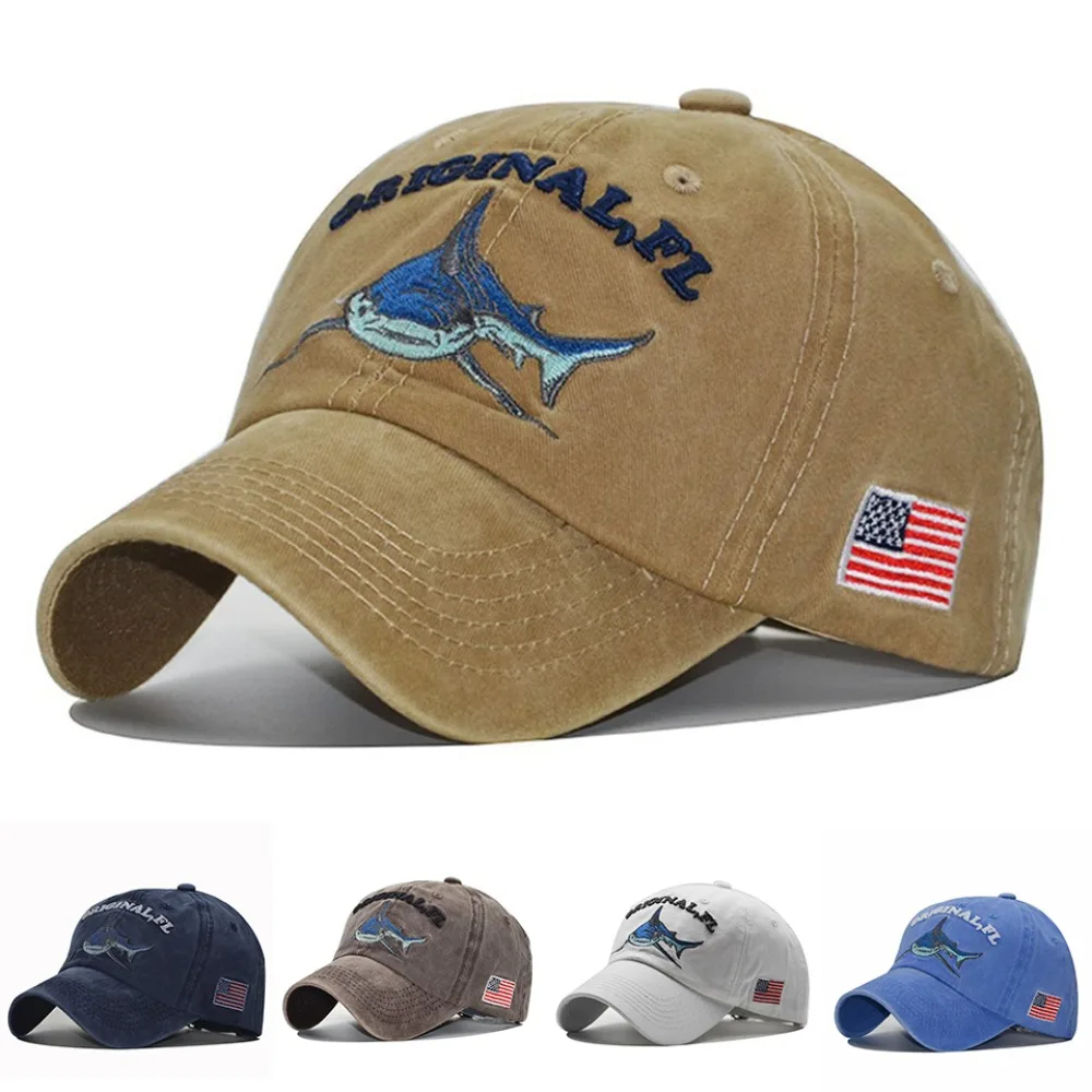 1PCS Gorra de béisbol con bandera de Estados Unidos y tiburón para hombre, gorras snapback para mujer, gorras de hip hop para hombre, gorras estilo papá