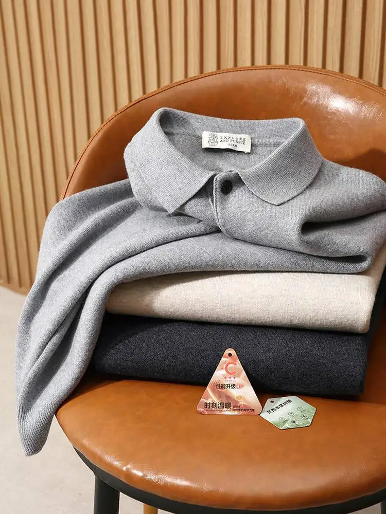 

Italian Sle l Wood Pulp Fiber Men's Ne Knitwear Simple Luxury High-End Feeling Long Sve Casual Sweater