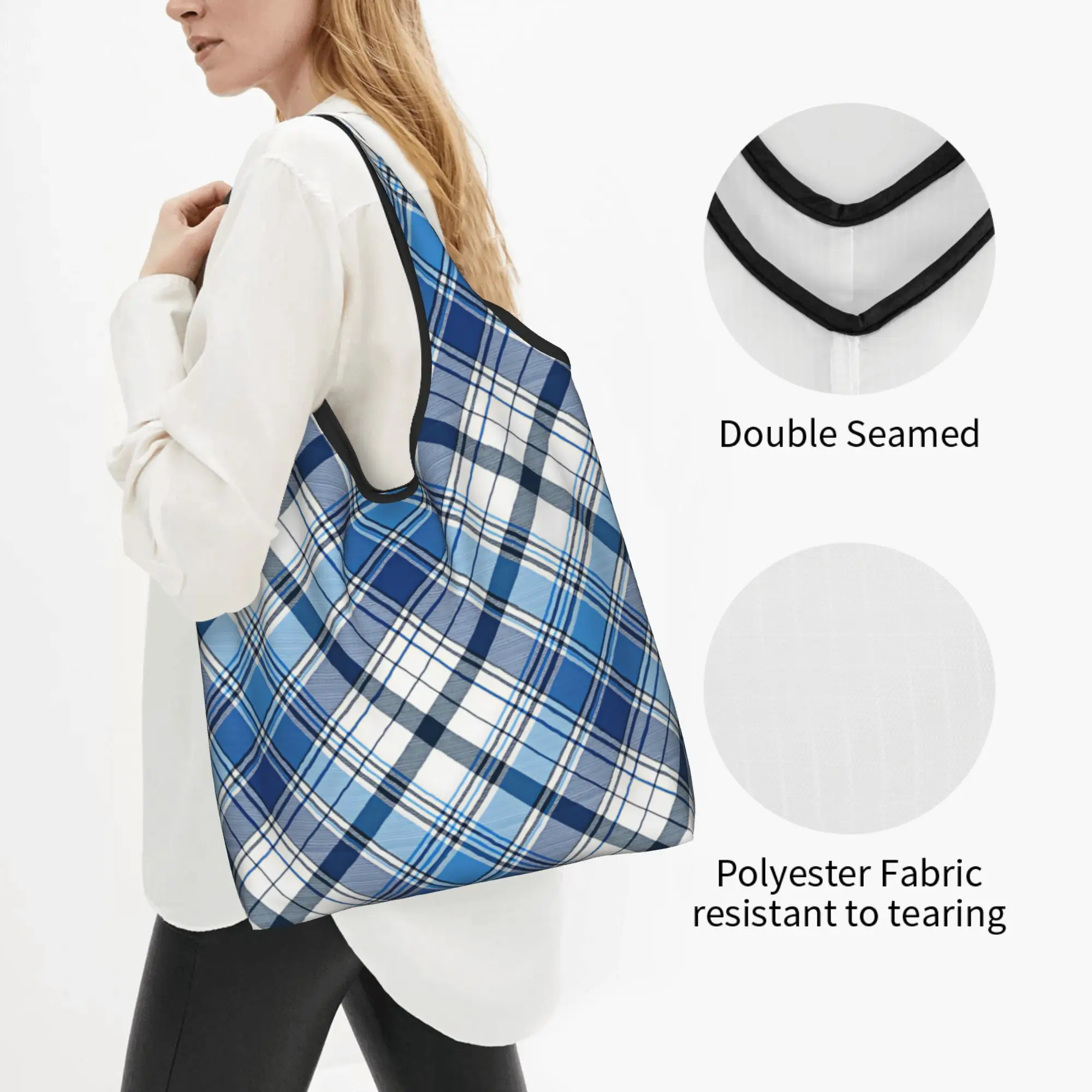 Cute Print Plaid Geometric Abstract Crisscross Lines Tote Shopping Bag Portable Shopper Shoulder Preppy Style Handbag