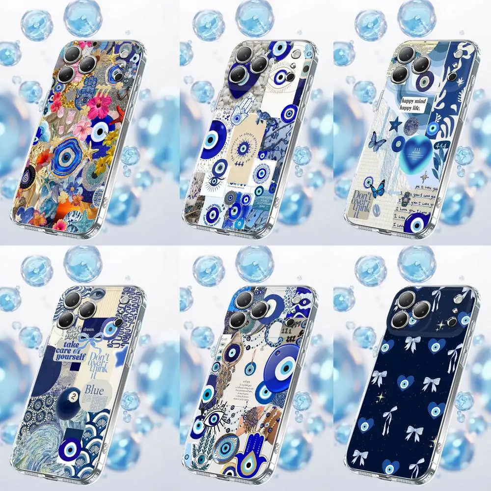 

Lucky Blue Evil Eye Collage Phone Case For iPhone 17,16,15,14,13,12,11 Plus,Pro,Max,Plus,E,SE4,Air,Mini Transparent