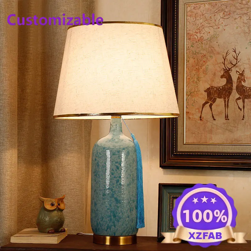 Factory Direct 2026 New Chinese ceramic table lamp large living room bedroom bedside lamp American retro warm