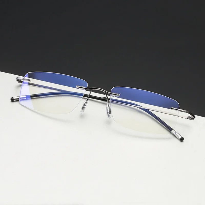 Rimless Menแว่นตาอ่านหนังสือFramelesตัดแว่นตาPresbyopic Anti Blue Light Anti Fatigue Plusแว่นตาสายตายาวเลนส์ใส