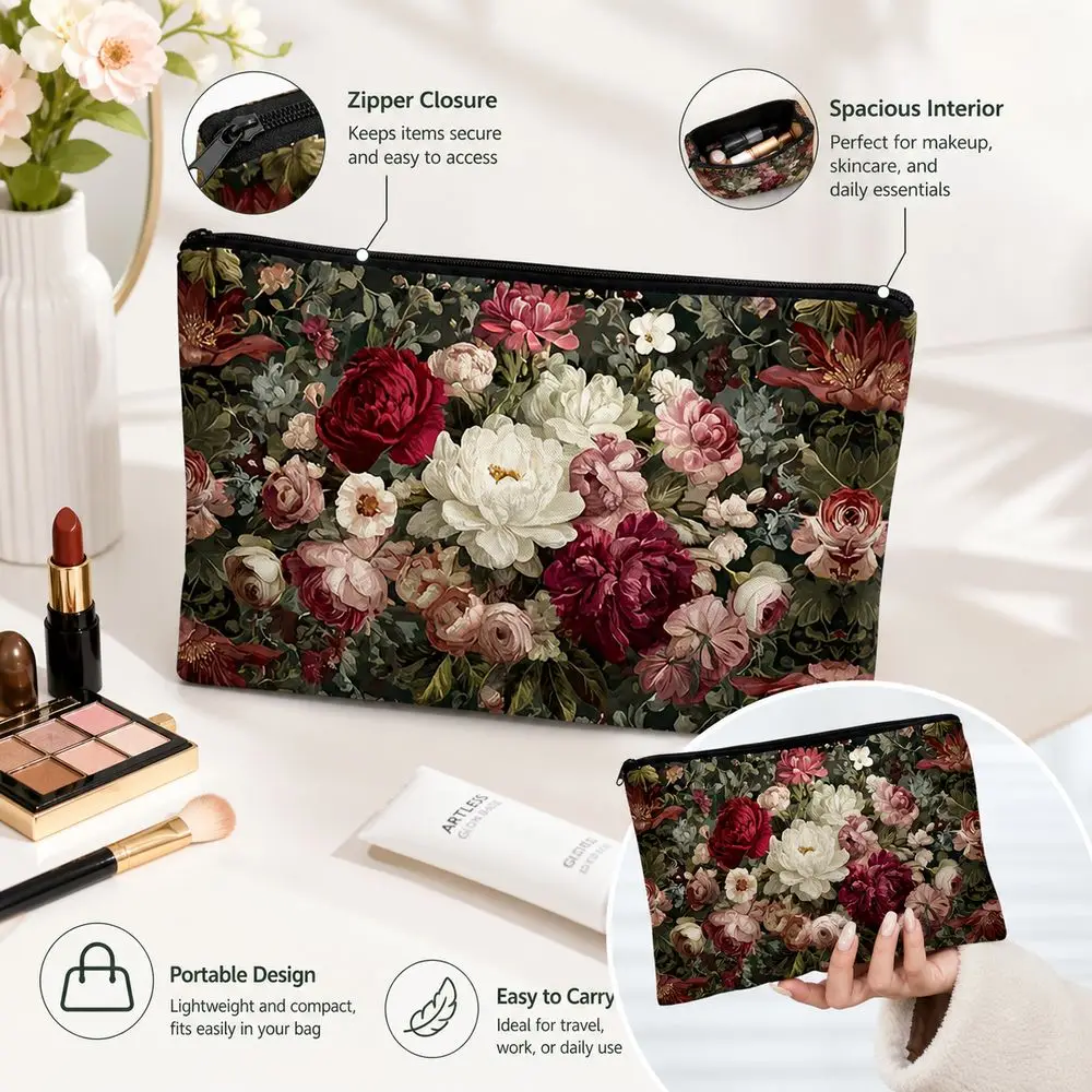 Zipper Closure Makeup Bag Printed Pattern Portable Toiletry Bag Wide Storage Space Rectangular Shape Storage Bag Makeup Storage