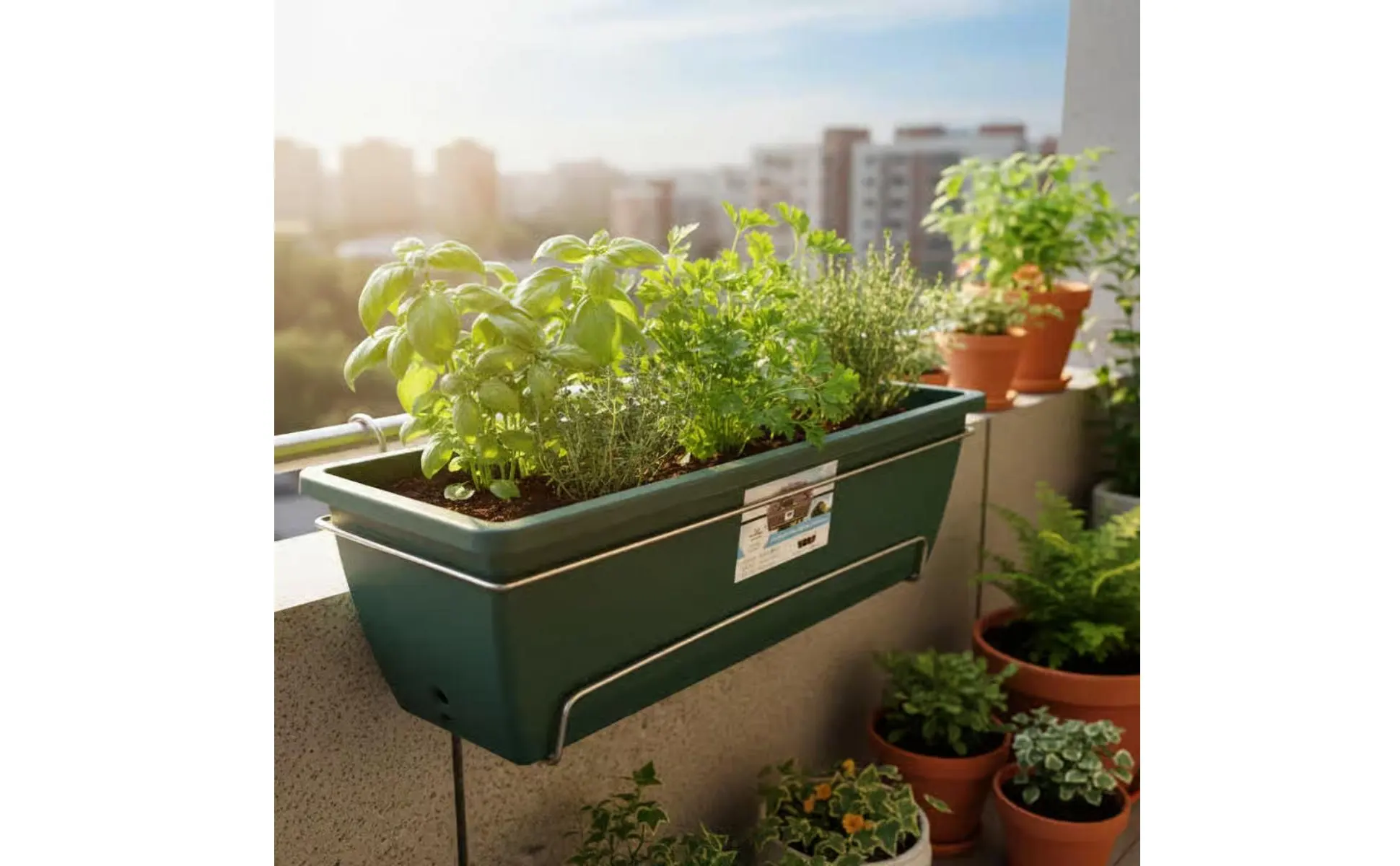 Long Plastic Vegetable Planter Weather Resistant Automatic-Watering Flower Pot Rectangular Planter Integrated Drainage Tray