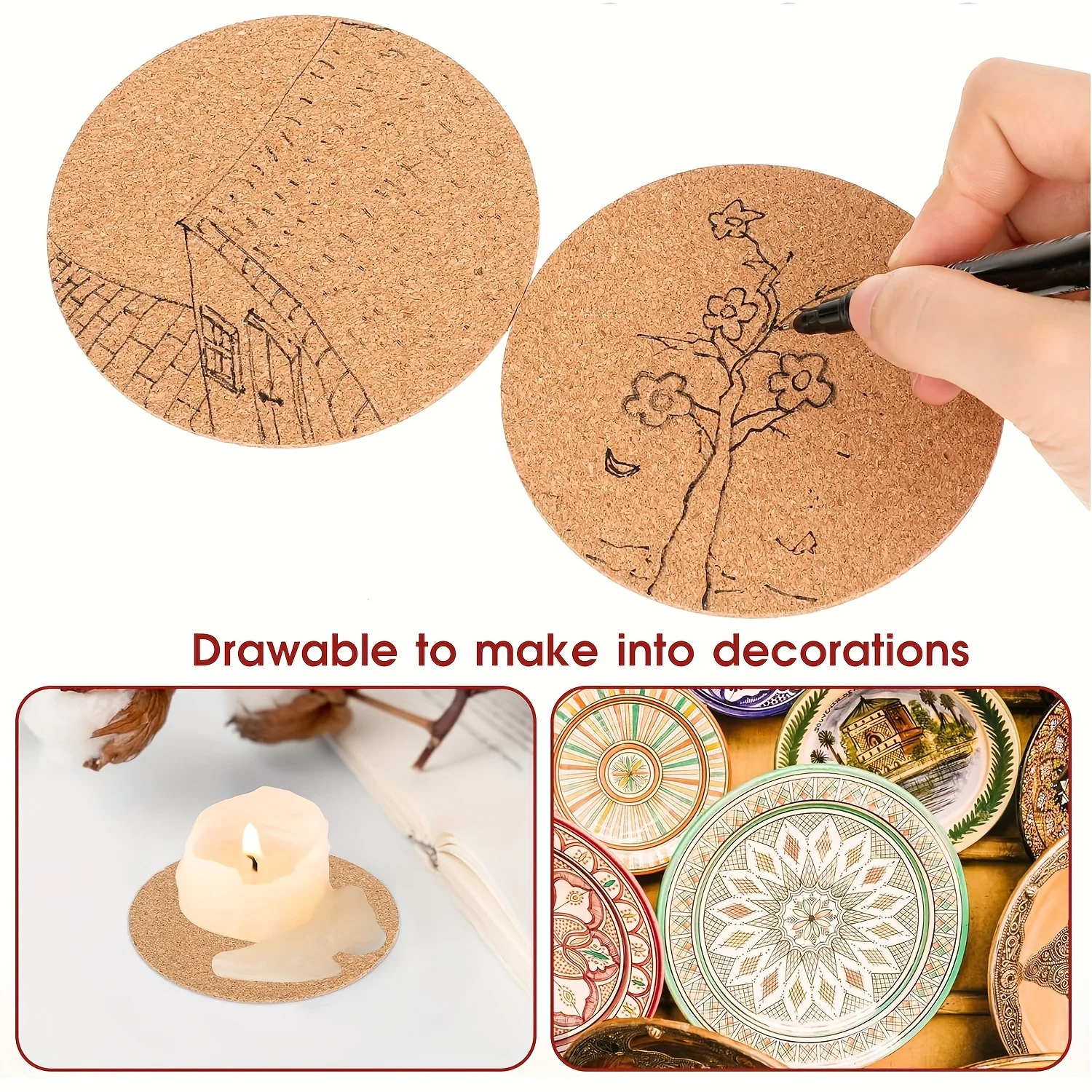 20-120PCS Self-Adhesive Cork for DIY Coasters 3.74