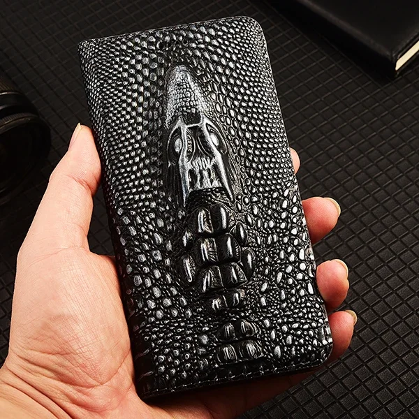 Retro 3D Crocodile Head Genuine Leather Case For Samsung Galaxy S8 S9 S10 S10E S20 S21 S22 S23 S24 Plus FE Ultra Cover Cases