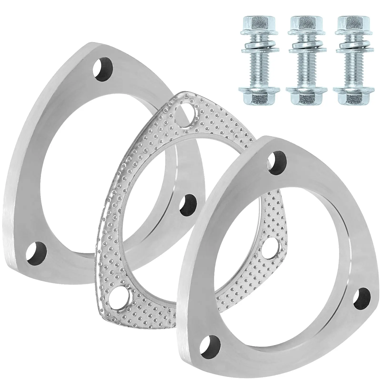 

Stainless Steel 3-Hole Exhaust Flange Kit 76mm OD With Perforated Gasket And Hardware For 3 Inch Pipe – 2pcs