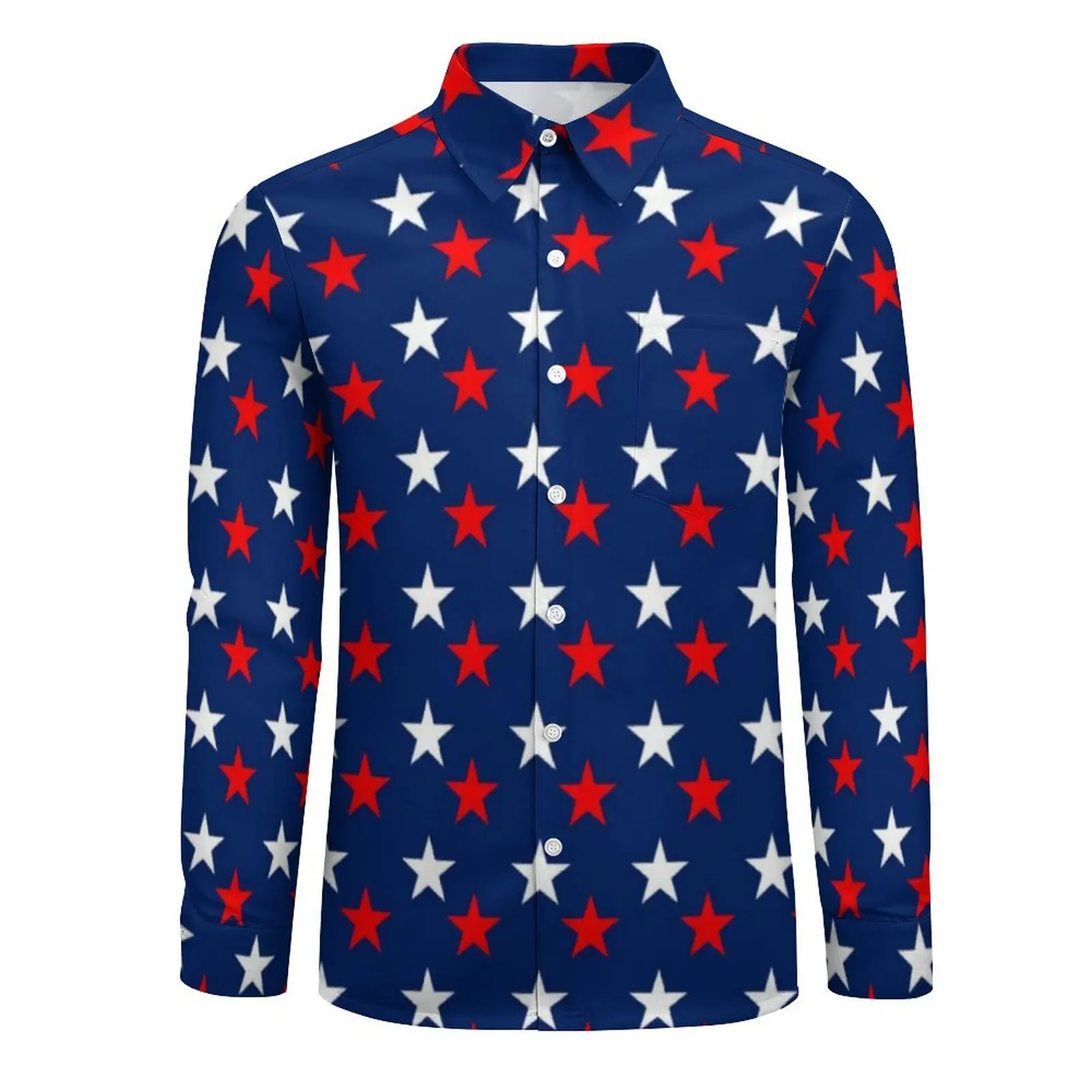 Red White Star Casual Shirt Men Independence Day Y2K Funny Shirt Autumn Novelty Blouse Long Sleeve Graphic Oversize Clothes