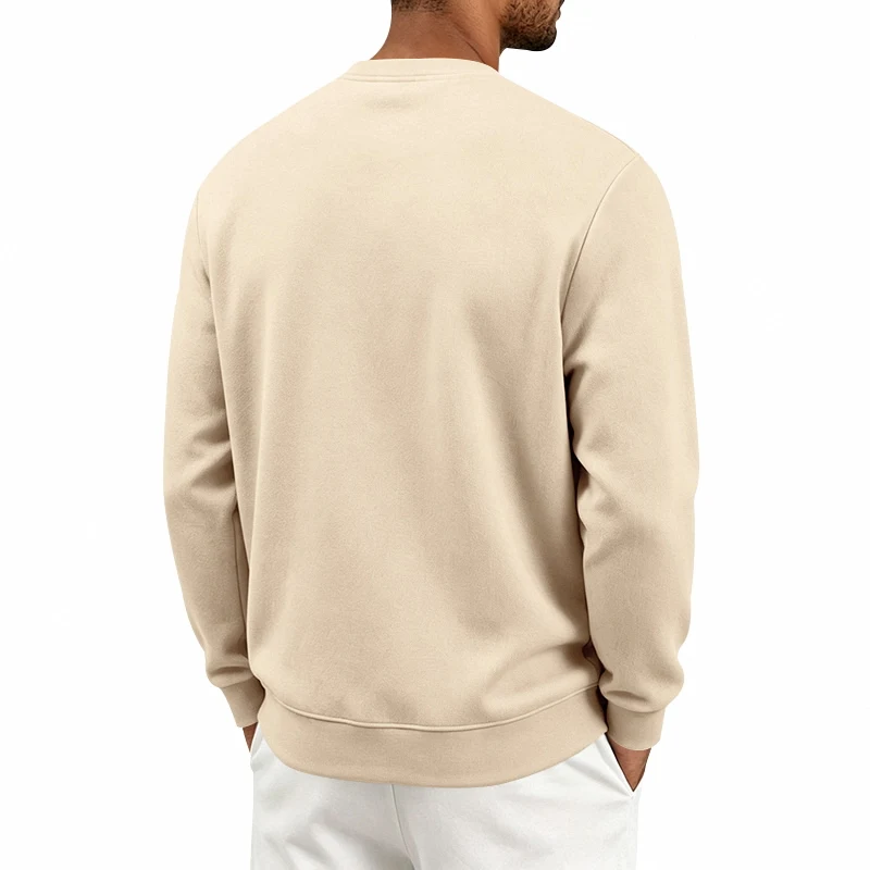 Einteiliger, locker sitzender, klassischer, mit Fleece gefütterter Rundhals-Langarm-Sweatshirt für Herren, warmes, winddichtes, lässiges Winter-Oberteil – Detail 4