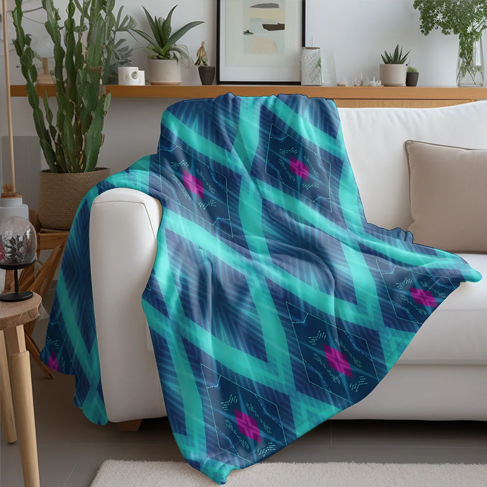 Navy Blue Abstract Diamond Geometric Pattern Fleece Blanket Throw Soft Warm Cozy Bed Sofa Gift