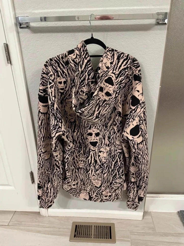 Męska bluza z kapturem w stylu amerykańskim dark vintage, streetwear, zapinana na zamek, Harajuku, luźny krój, casualowa, na jesień i zimę.