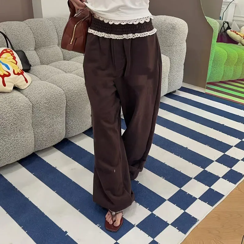 Women's Lace-Trimmed Loose-Fit Sweatpants Quilted Thickened Thermal Wide-Leg Pants High-Quality Casual Pants 2025 New Arrival