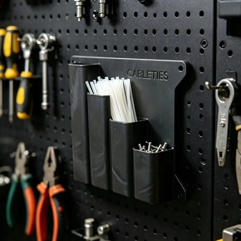 1Pcs Plastic 4 Grids Zip Tie Storage Rack Metal Wire Rope Organizer Black Wall Mounted Zip Tie Storage Box Home Accessories