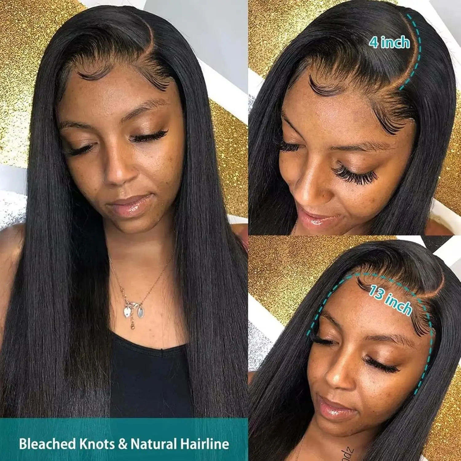 Lemoda 13x4 Straight Lace Frontal Wigs Human Hair 180% Density HD Transparent Lace Pre Plucked Brazilian Virgin Human Hair Wigs image 4