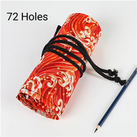12/24/36/48/72 Holes Red Canvas Roll Up Pencil Bag Pen Curtain Case Makeup Wrap Holder Storage Pouch School Supplies