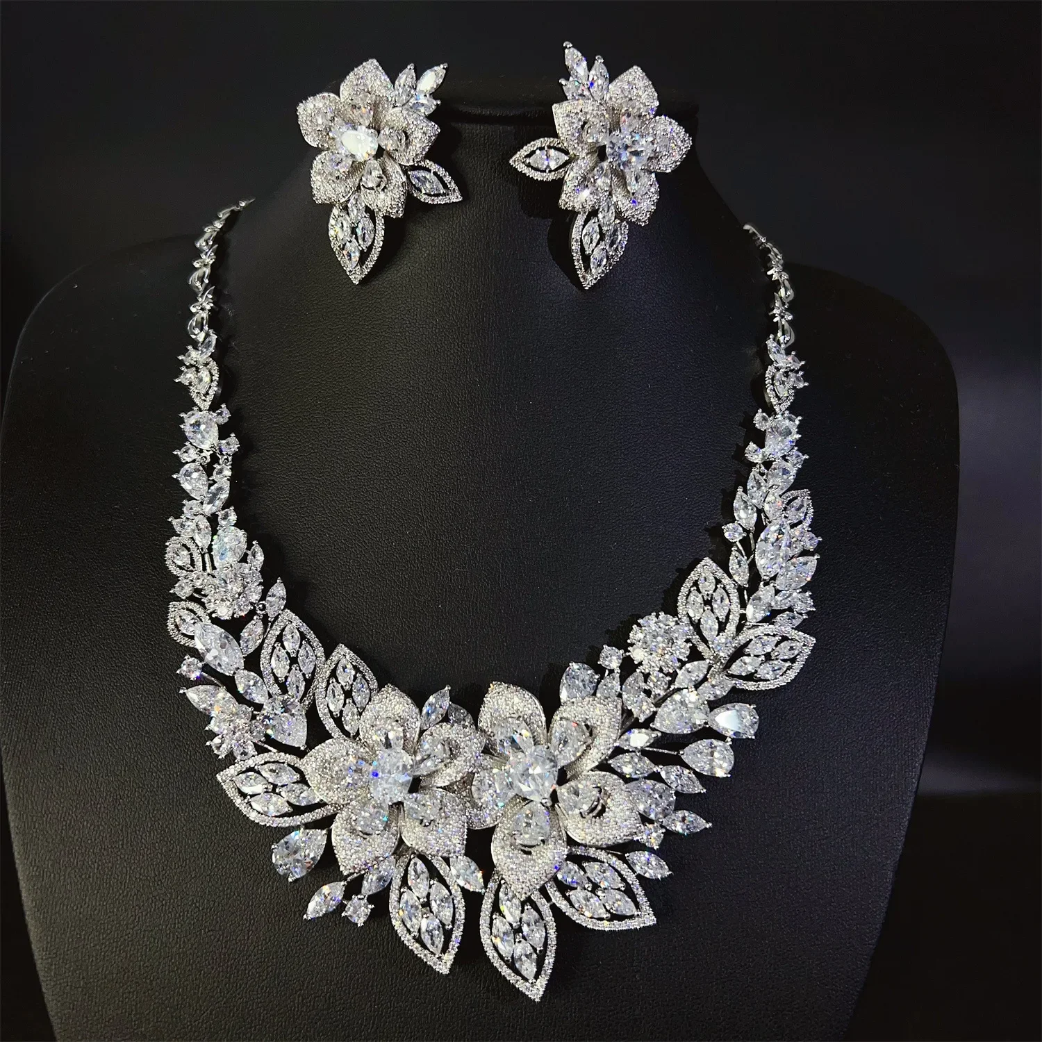 Luxury Zircon Crystal Jewelry Set For Women Saudi Arabia Flower Bride Wedding Party Anniversary High Quality Accessory