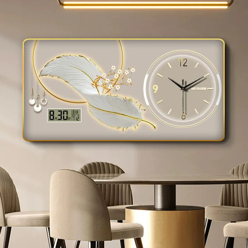 Factory Wholesale Temperature Date Restaurant Decoration Luxury Landscape Modern Crystal Porcelain Painting Clock Glass Art Wall