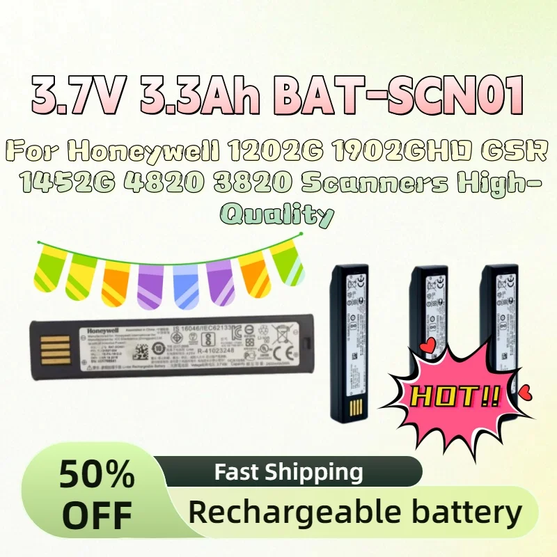

For Honeywell 1202G 1902GHD GSR 1452G 4820 3820 Scanners High-Quality 3.7V 3300mAh 2600mAh BAT-SCN01 Rechargeable Batteries