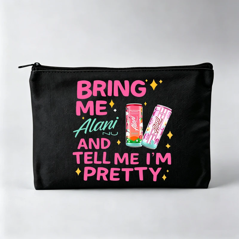 Slogan Print Makeup Bag with Beverage Graphics, Fashion Cosmetic Pouch for Daily Use