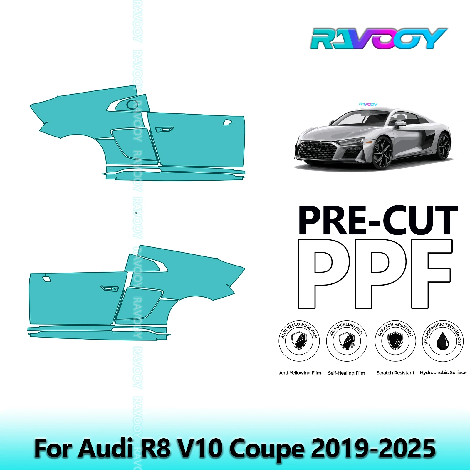 

For Audi R8 V10 Coupe 2019-2025 8.5mil Clear Matte Pre-Cut PPF Door & A/B Pillar Kit TPU Paint Protection Film Set
