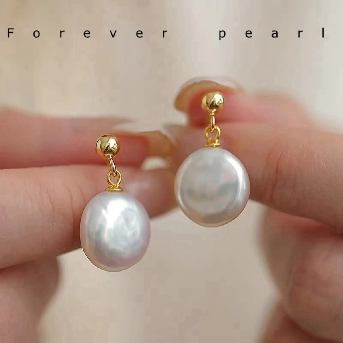 

Freshwater natural pearl earrings white button shaped Baroque pearl earrings s925 Sterling Silver (wind blowing) jewelry gift
