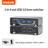 Unnlink  KVM USB C Thunderbolt Switch with Controller 2 Computers Share 3 5Gbps USB 3.0 and 1 type C Port Share Mouse Keyboard