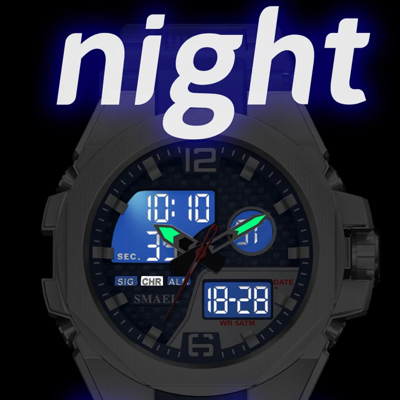 SMAEL Men\'s Quartz Watch Multi-Function Fashion Trend Outdoor Luminous Alarm Waterproof Digital Wristwatch for Sport Youth Clock