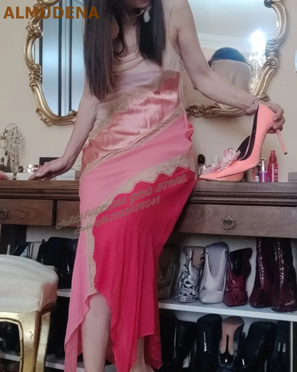 ALMUDENA pomarańczowe różowe buty ślubne w kwiaty 3D szpilki szpiczasty nosek kwiatowy kwiatowy czółenka wsuwane eleganckie buty imprezowe